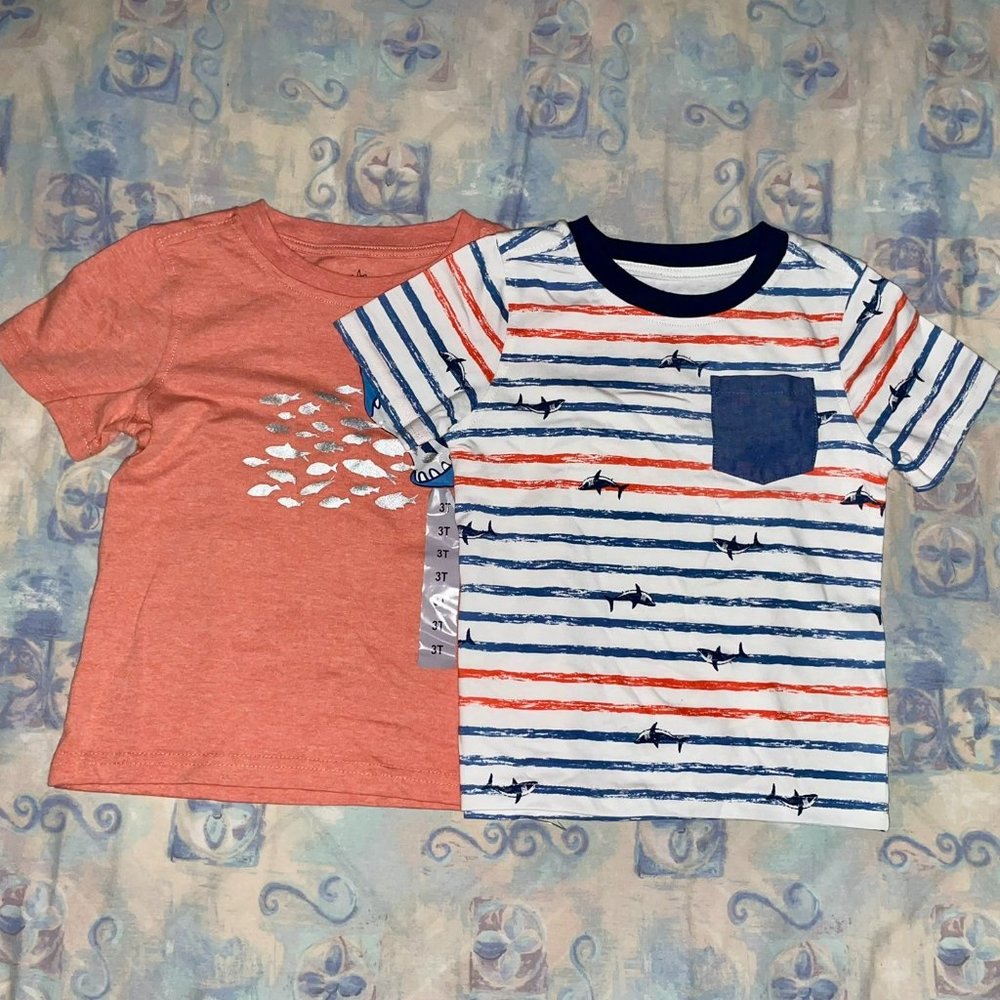 TODDLER BOYS 2 PC SHARK TEE SHIRTS, SZ 3T. NEW & NEVER WORN!